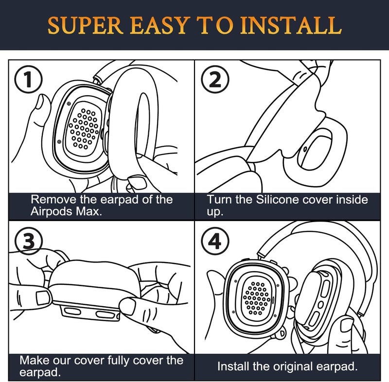 SoloWIT Sweat Proof Silicone Ear Cover for AirPods Max, Comfortable Fit for Gym Exercise, Easy to Clean, No Sound Quality Loss - Black Gold - Image 5